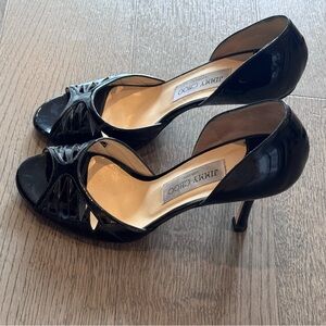 Jimmy Choo Black Patent Open-Toe Heels